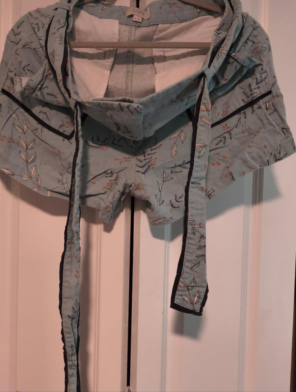 LOFT Pale Blue Floral Tie-Waist Bermuda Shorts